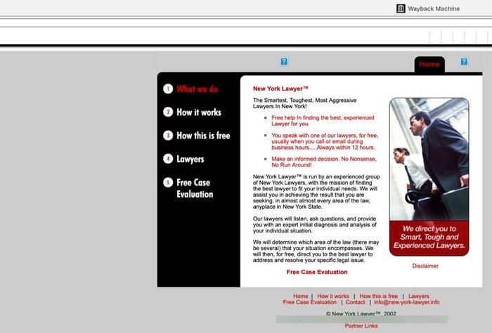 New York Lawyer lead-generation website, 2002