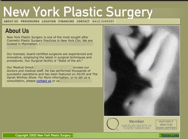 New York Plastic Surgery website, circa 2002